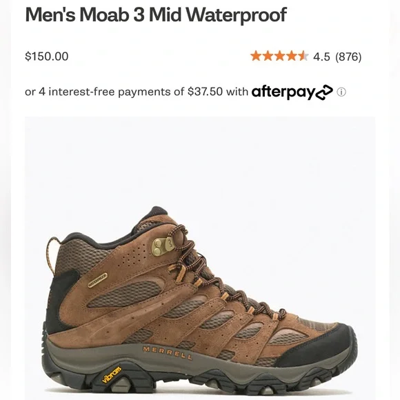 MERRELL MENS MOAB 3 MID WATERPROOF HIKING BOOTS - Picture 9 of 15